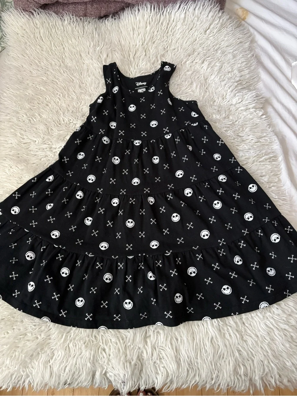 Disney Black Tiered Dress with White Jack Skellington print
